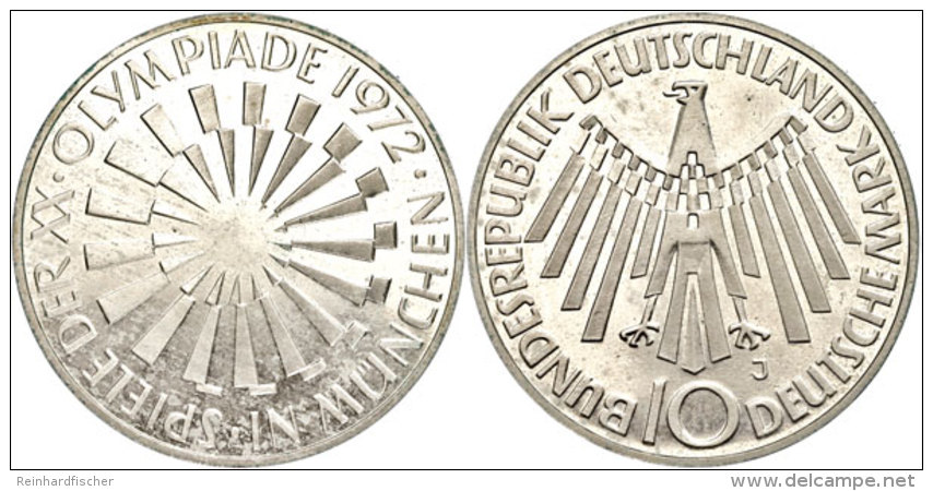 10 DM, 1972, Olympiade M&uuml;nchen, Mzz J, Rand Mit Arabesken, J. 401 B, Laut Jaeger Ca. 600 Exemplare, Ganz... - Otros & Sin Clasificación