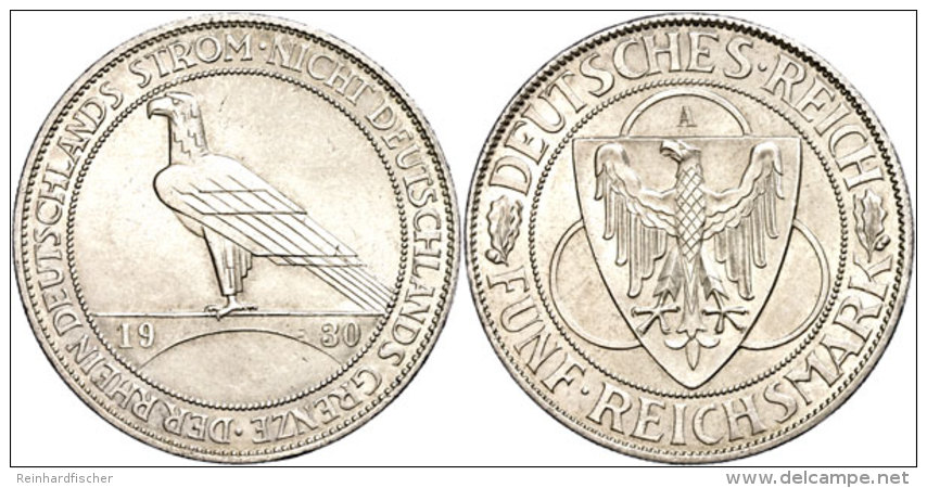 5 Reichsmark, 1930, A, Rheinlandr&auml;umung, Kl. Rf., Vz., Katalog: J. 346 Vz5 Reichmark, 1930, A, Rhineland... - Otros & Sin Clasificación