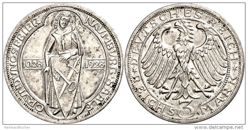 3 Reichsmark, 1928, Naumburg, Kl. Rf., Vz., Katalog: J. 333 Vz3 Reichmark, 1928, Naumburg, Small Edge Nick,... - Otros & Sin Clasificación