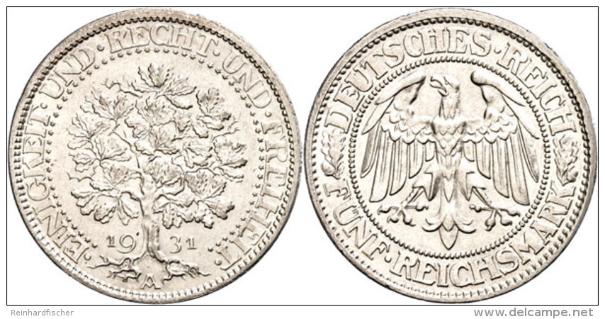 5 Reichsmark, 1931, A, Eichbaum, Randfehler, Vz., Katalog: J. 331 Vz5 Reichmark, 1931, A, Oak Tree, Margin... - Otros & Sin Clasificación