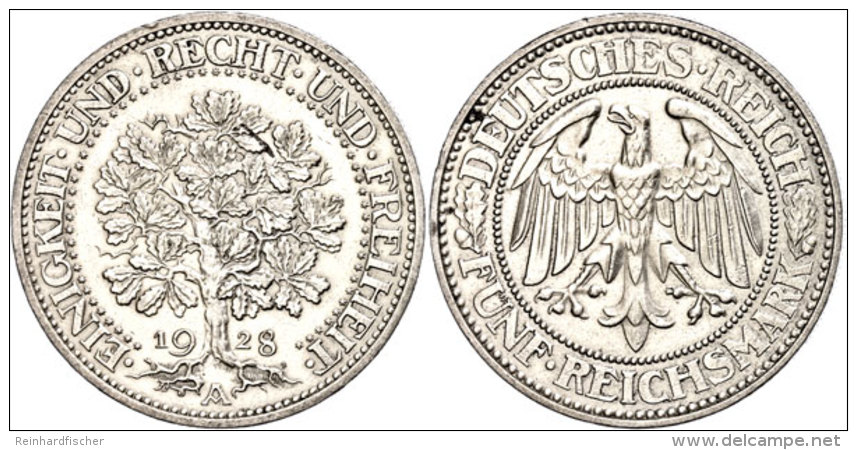 5 Reichsmark, 1928, A, Eichbaum, Kl. Rf., Vz., Katalog: J. 331 Vz5 Reichmark, 1928, A, Oak Tree, Small Edge... - Otros & Sin Clasificación