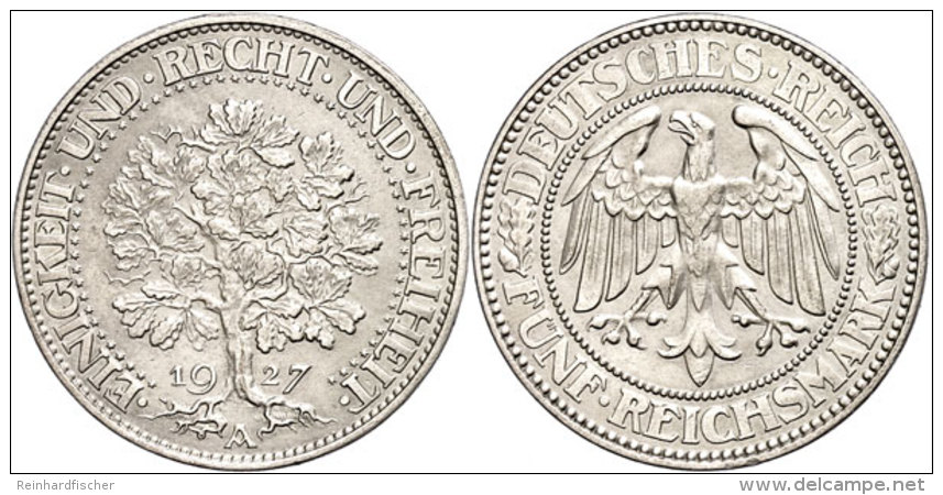 5 Reichsmark, 1927, A, Eichbaum, Ss., Katalog: J. 331 Ss5 Reichmark, 1927, A, Oak Tree, Very Fine., Catalogue:... - Otros & Sin Clasificación