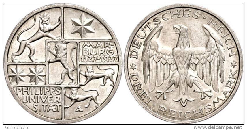 3 Reichsmark, 1927, Uni Marburg, Kl. Rf., Vz., Katalog: J. 330 Vz3 Reichmark, 1927, University Marburg, Small... - Otros & Sin Clasificación