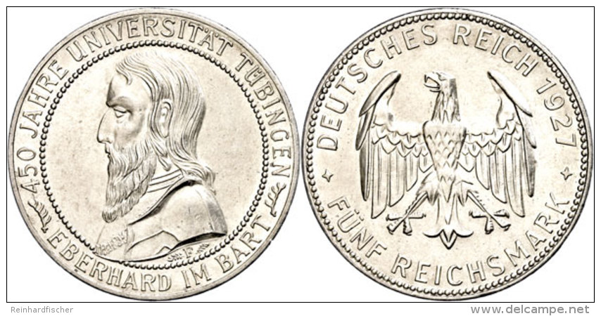 5 Reichsmark, 1927, Uni T&uuml;bingen, Kl. Rf. Und Kl. Kratzer, Vz., Katalog: J. 329 Vz5 Reichmark, 1927,... - Otros & Sin Clasificación