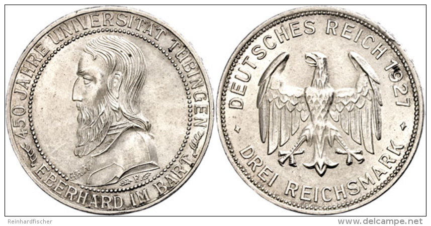 3 Reichsmark, 1927, Uni T&uuml;bingen, Kl. Rf., Vz., Katalog: J. 328 Vz3 Reichmark, 1927, University... - Otros & Sin Clasificación