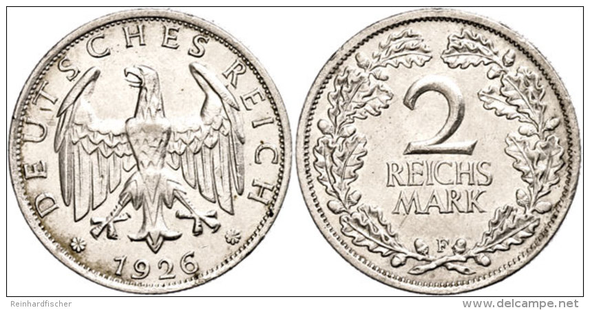 2 Reichsmark, 1926, F, Vz., Katalog: J. 320 Vz2 Reichmark, 1926, F, Extremley Fine, Catalogue: J. 320 Vz - Otros & Sin Clasificación