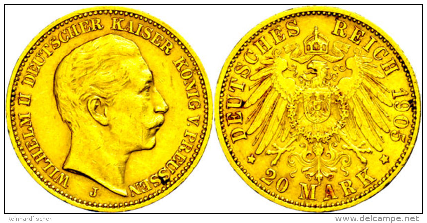 20 Mark, 1905, Mzz A, Wilhelm II. (1888-1918), J. 252, Min. Rf, Ss., Katalog: J. 252 Ss20 Mark, 1905, Mzz A,... - Otros & Sin Clasificación