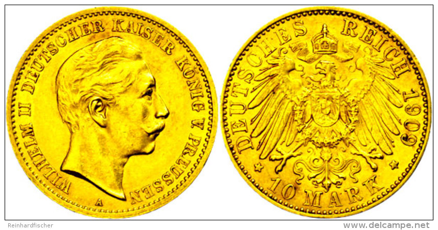 10 Mark, 1909, Wilhelm II., Ss+., Katalog: J. 251 10 Mark, 1909, Wilhelm II., Very Fine., Catalogue: J. 251 - Otros & Sin Clasificación