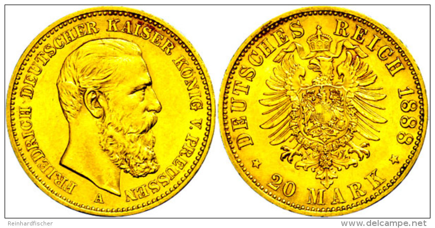 20 Mark, 1888, Friedrich III., Vz+., Katalog: J. 248 20 Mark, 1888, Friedrich III., Extremly Fine ., Catalogue:... - Otros & Sin Clasificación