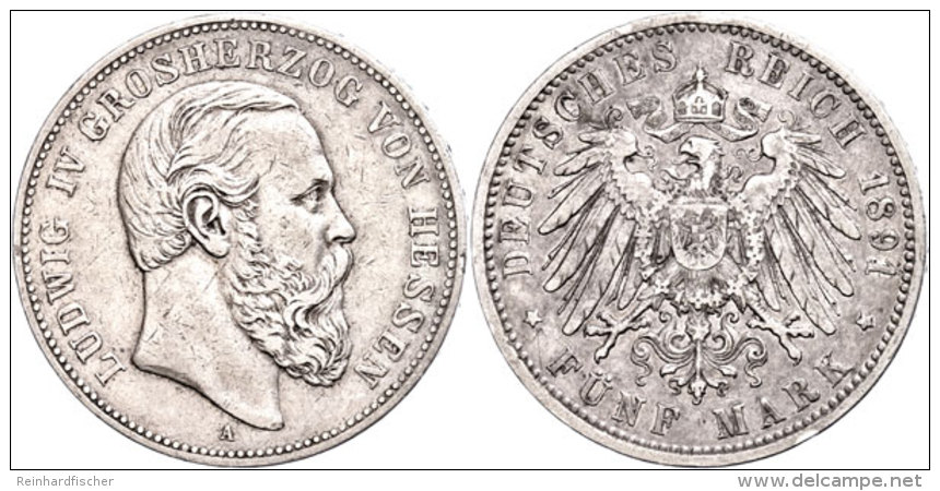 5 Mark, 1891, Ludwig IV., Ss., Katalog: J. 71 Ss5 Mark, 1891, Ludwig IV., Very Fine., Catalogue: J. 71 Ss - Otros & Sin Clasificación