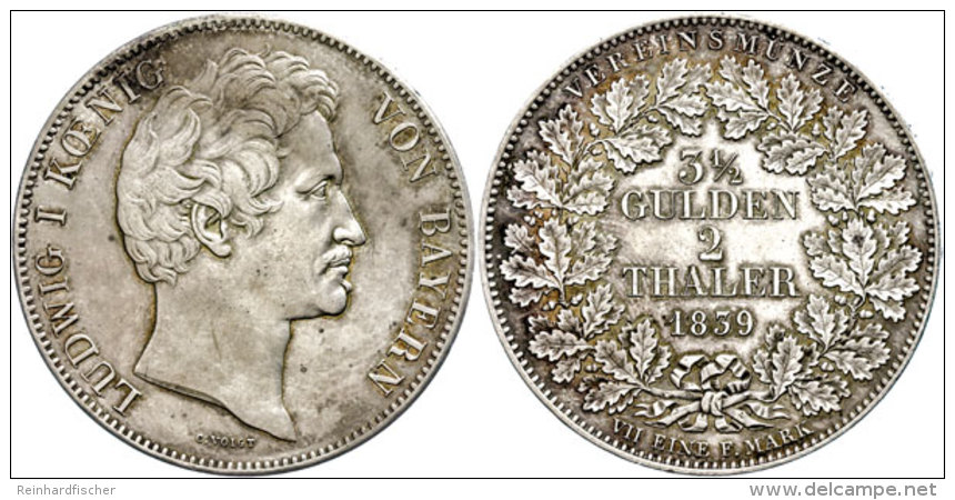 Doppeltaler, 1839, Ludwig I., AKS 73, J. 64, Felder Z.T. Berieben, Kl. Kratzer, Wz. Rf., F. Vz.  VzDouble... - Otros & Sin Clasificación