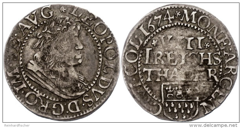 1/8 Taler, 1674, Mit Titel Leopolds I., Noss 462, Sch&ouml;ne Patina, Ss.  Ss1 / 8 Thaler, 1674, With Title... - Otros & Sin Clasificación