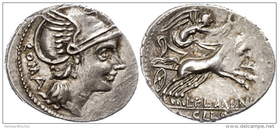 L. Flaminius Chilo, Denar (3,74g), 109/108 V. Chr., Rom. Av: Romakopf Mit Fl&uuml;gelhelm Nach Rechts, Davor... - República (-280 / -27)