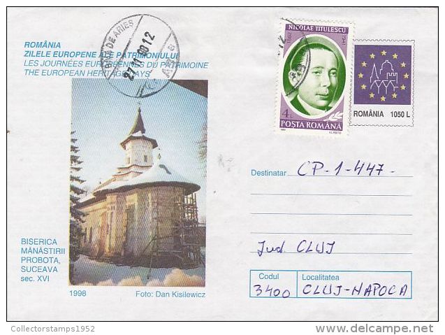 53607- PROBOTA MONASTERY'S CHURCH, ARCHITECTURE, COVER STATIONERY, 1998, ROMANIA - Abadías Y Monasterios