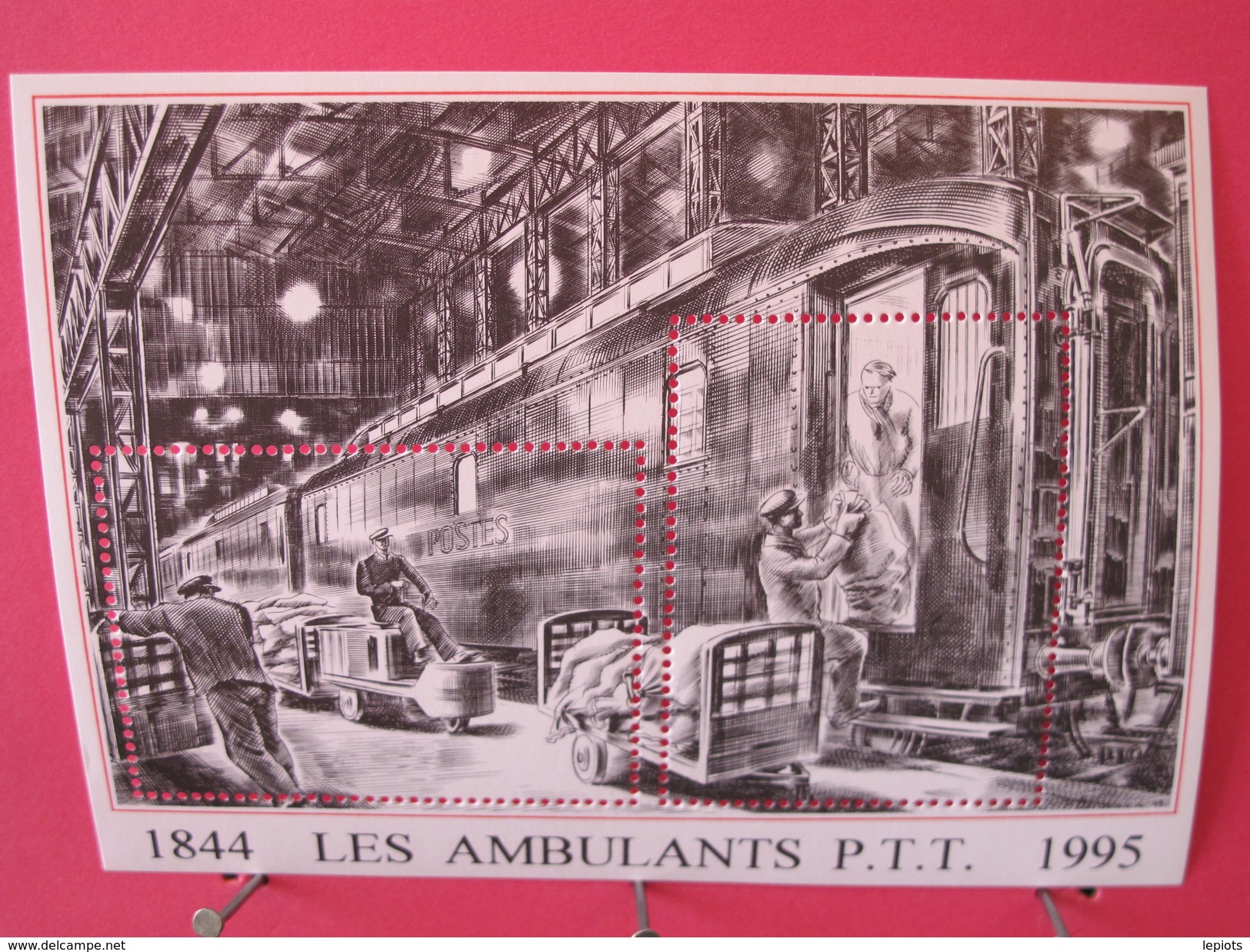 1844 - 1995 - 150 Ans Ambulants PTT - Enveloppe Avec Blocs 2 Timbres Sans Valeur D'affranchissement (recto Et Intérieur) - Cachets Commémoratifs