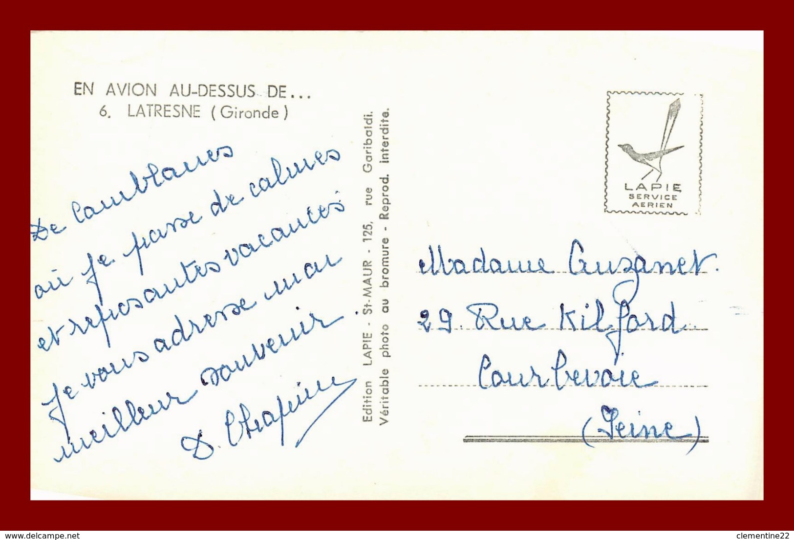 Dept 33 Latresne * Vue Aérienne * édition Lapie ( Scan Recto Et Verso ) - Autres & Non Classés