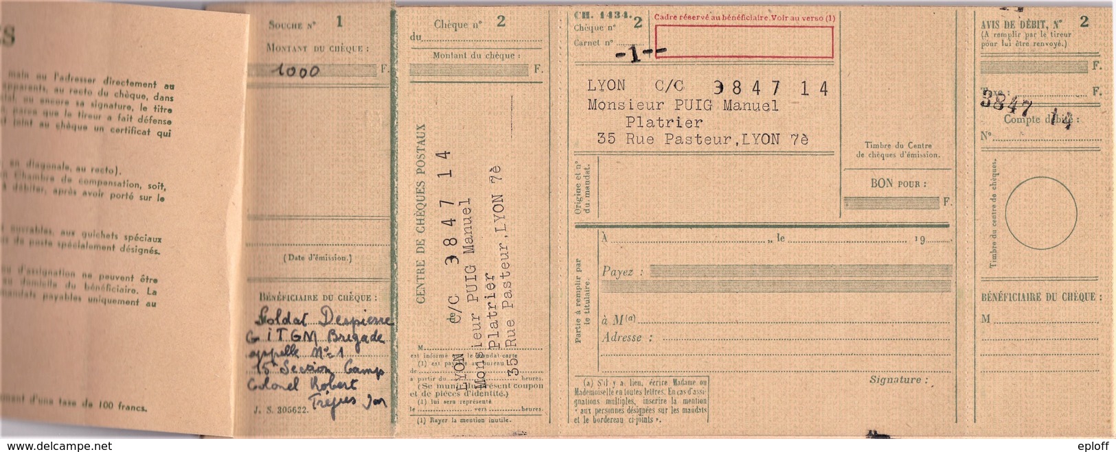 FRANCE 1955   Carnet Chèques Postaux Chèques De Retrait, D'Assignation Ou Au Porteur + Notice à L'Usage Des Titulaires. - Cheques & Traverler's Cheques