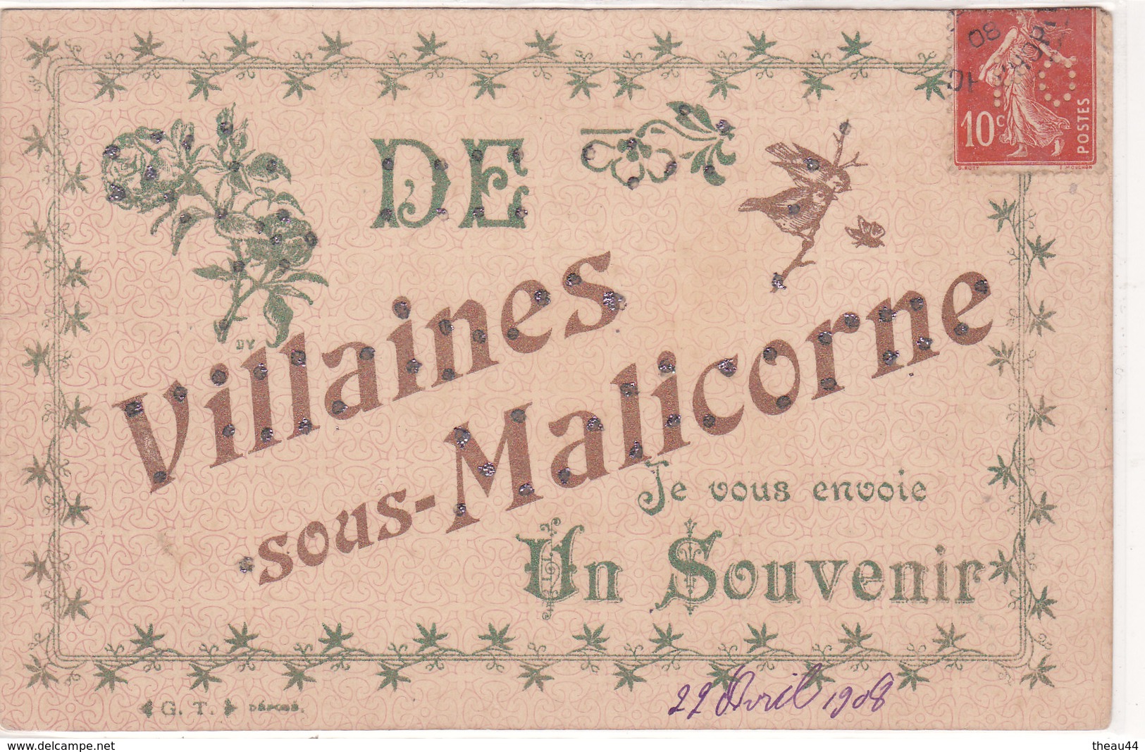 ¤¤  -  VILLAINES-sous-MALICORNE  -  Je Vous Envoie Un Souvenir De .......  Carte Fantaisie à Paillettes   -  ¤¤ - Other & Unclassified