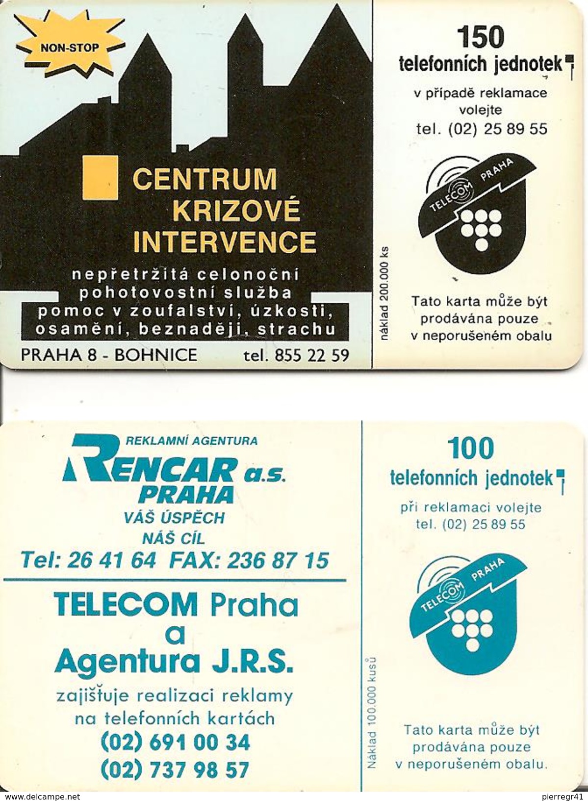 2-CARTES^-1990-TECHECOSLOVAQUIE-Sans PUCE-EPREUVE-R° TBE-V°BE - Tchécoslovaquie