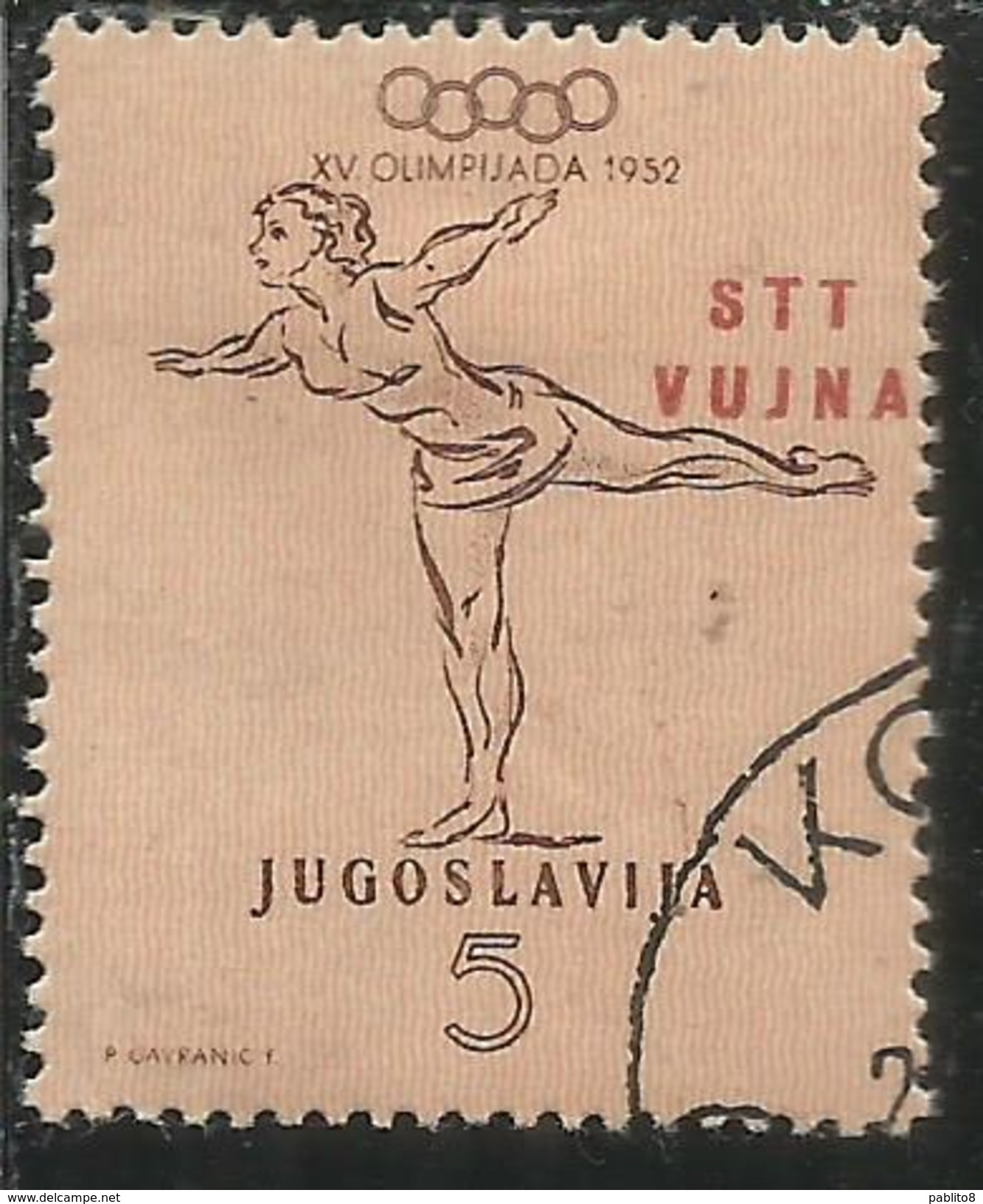 TRIESTE B 1953 YUGOSLAVIA SOPRASTAMPATO JUGOSLAVIA OVERPRINTED OLIMPIADE HELSINKI OLYMPIC GAMES 5 D 5d USATO USED - Mint/hinged