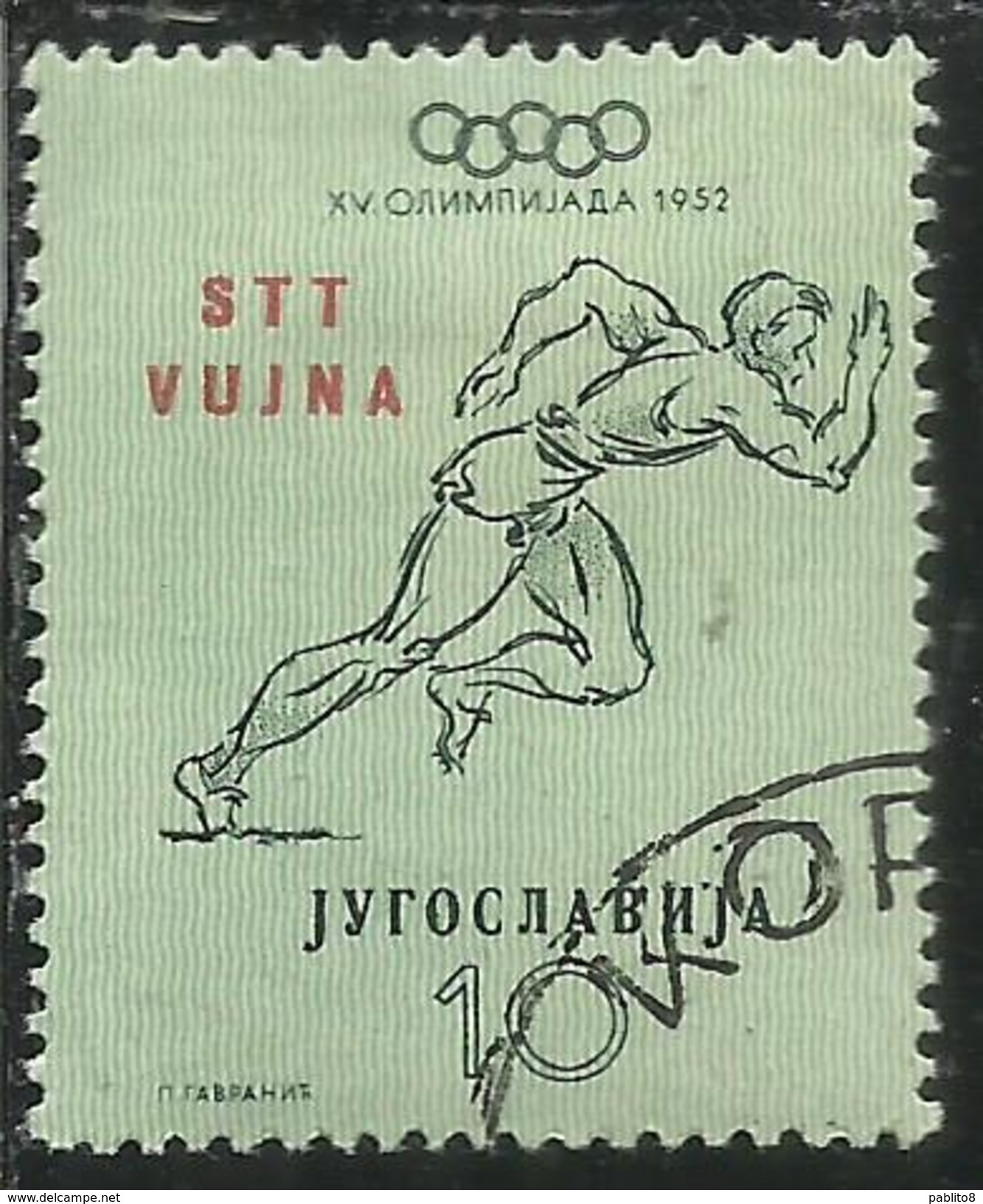 TRIESTE B 1953 YUGOSLAVIA SOPRASTAMPATO JUGOSLAVIA OVERPRINTED OLIMPIADE HELSINKI OLYMPIC GAMES 10 D 10d USATO USED - Neufs