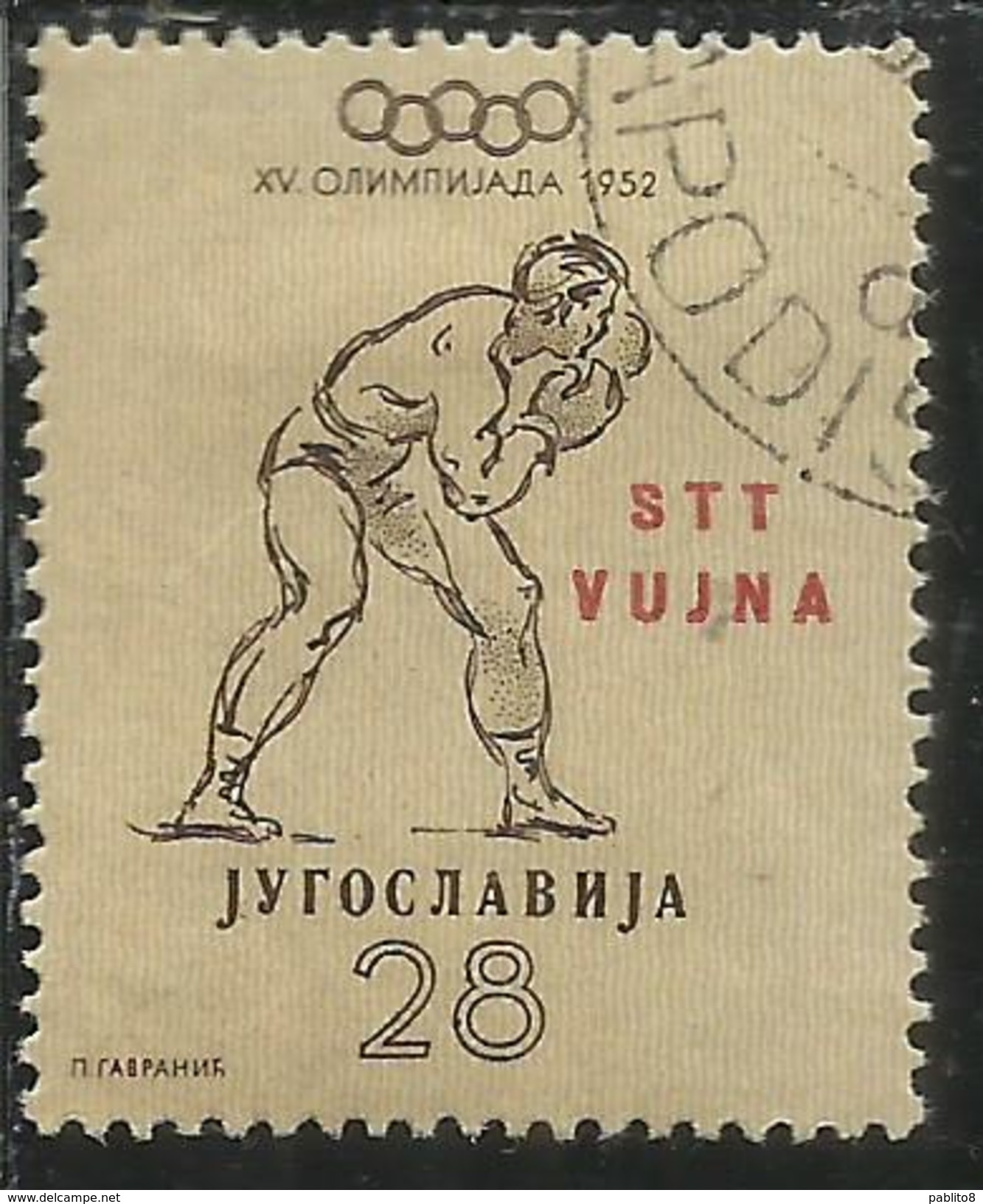 TRIESTE B 1953 YUGOSLAVIA SOPRASTAMPATO JUGOSLAVIA OVERPRINTED OLIMPIADE HELSINKI OLYMPIC GAMES 28 D 28d USATO USED - Mint/hinged