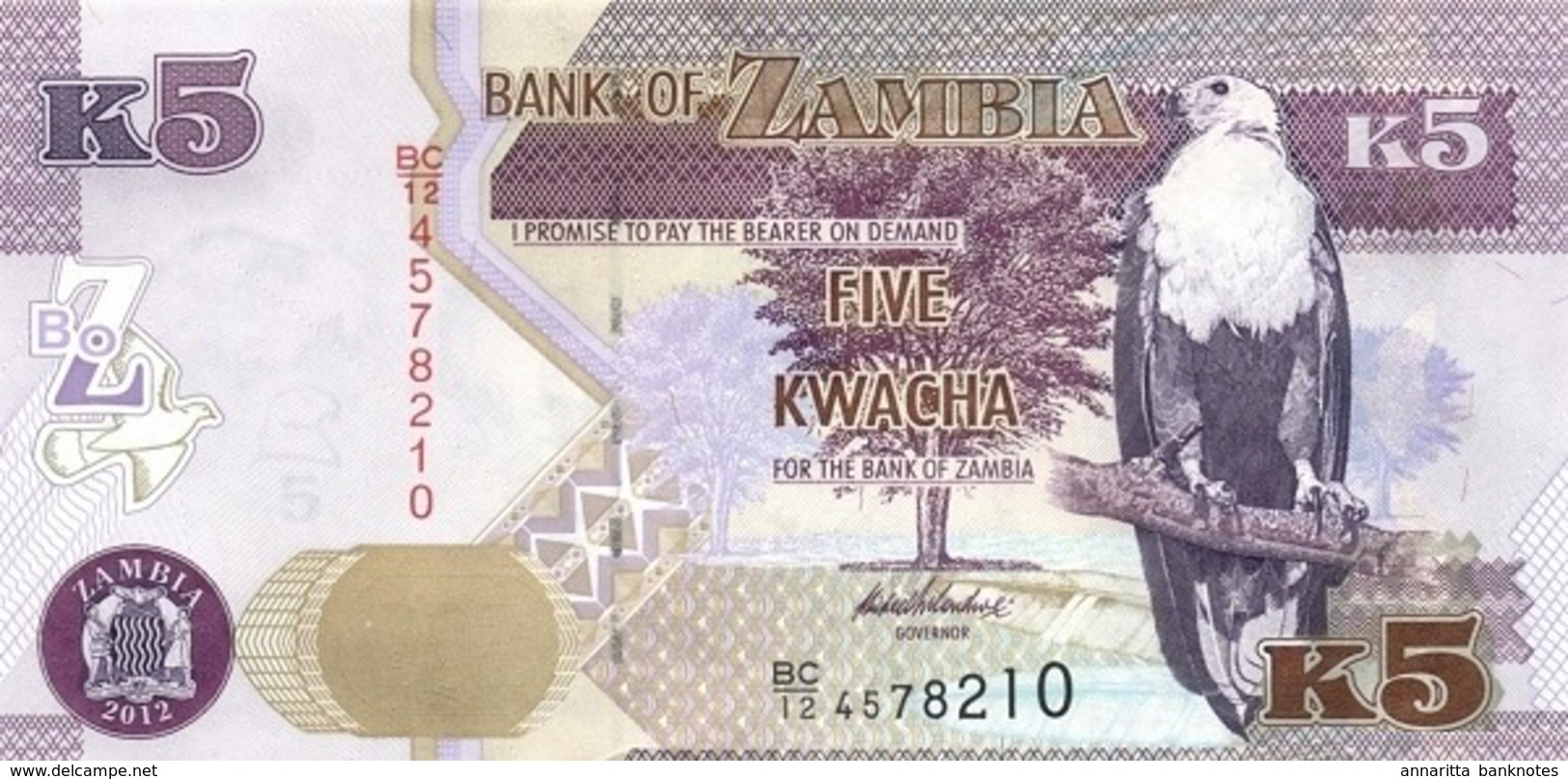 ZAMBIA 5 KWACHA 2012 (2013) P-50a UNC [ZM153a] - Zambia