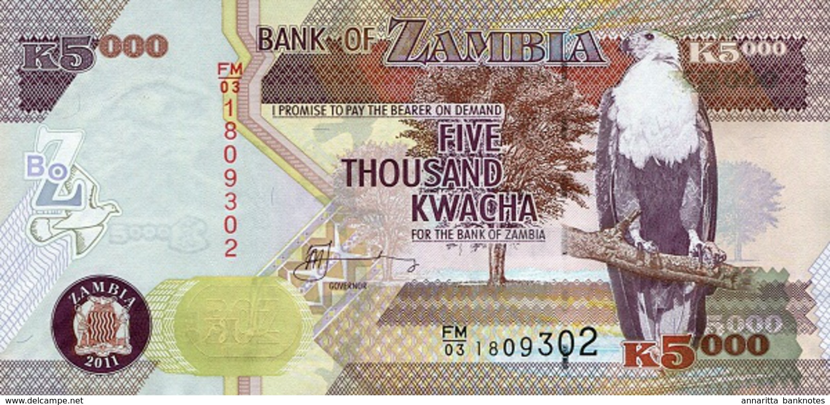 ZAMBIA 5000 KWACHA 2011 P-45g UNC [ZM147g] - Zambie