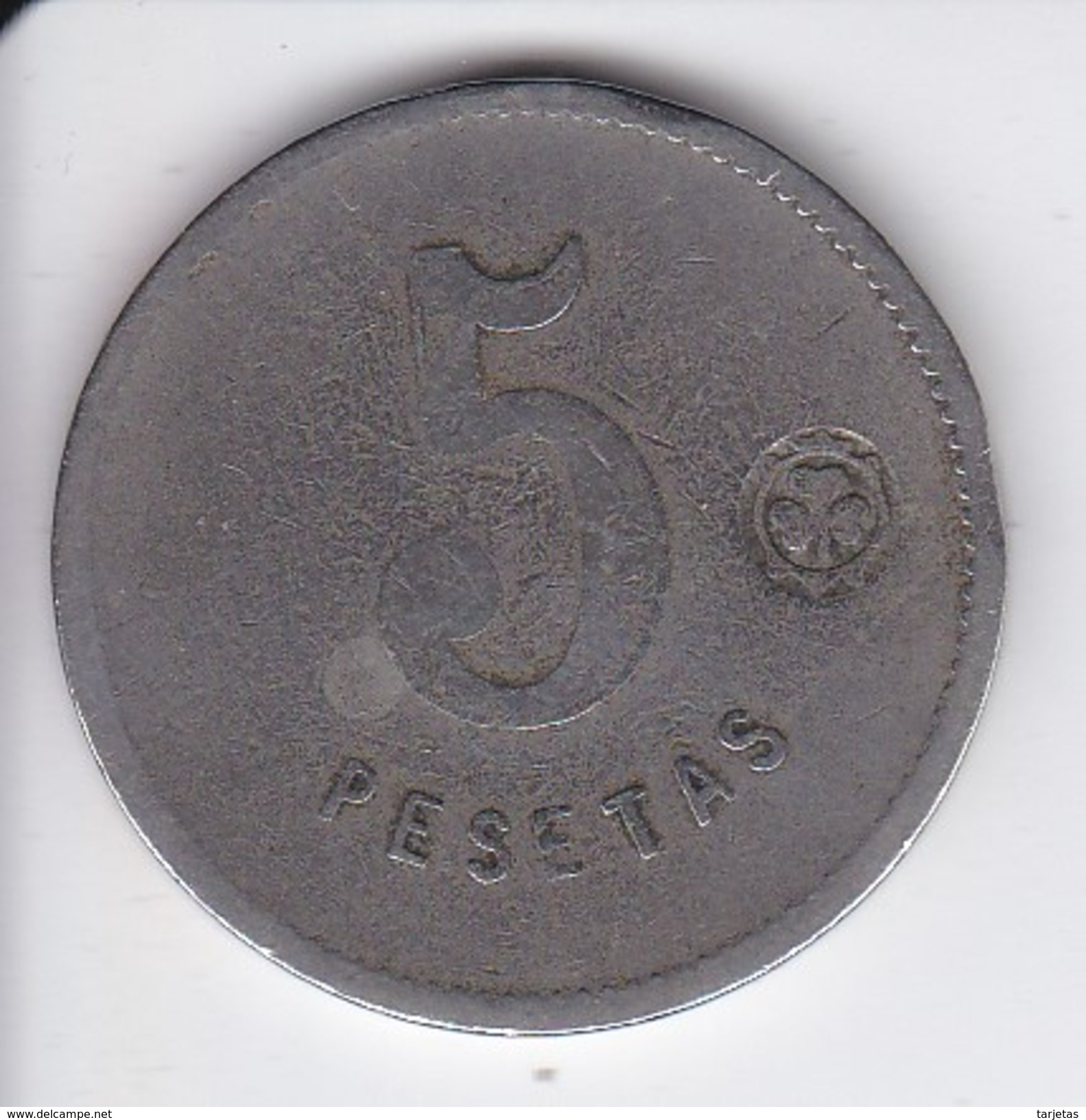 MONEDA DE 5 PESETAS DE LA UNION COOPERATISTA BARCELONESA EL RELOJ Y LA DIGNIDAD -  Monedas De Necesidad