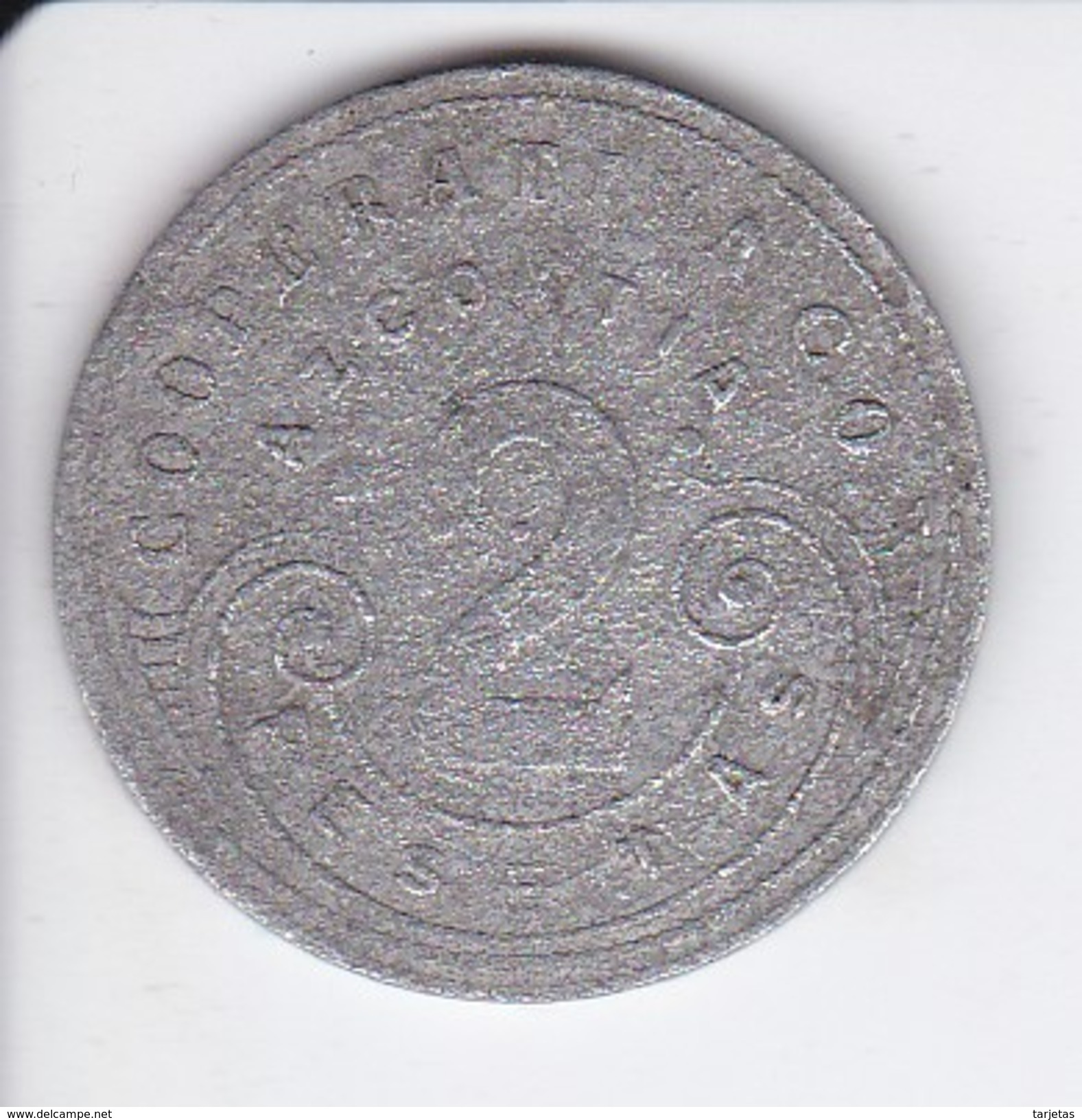 MONEDA DE 2 PESETAS DE LA COOPERATIVA DE AZCOITIA 1915 -  Monedas De Necesidad