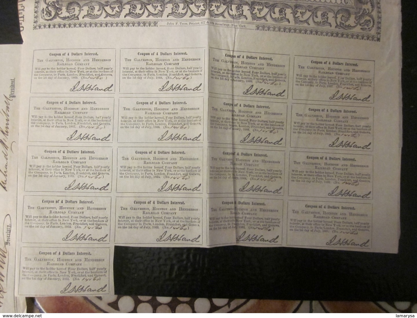 1869 Compagny Of The Railroad100$=>GALVESTON To HOUSTON And HENDERSON=>United States America-Texas Action>Chemin De Fer - Chemin De Fer & Tramway