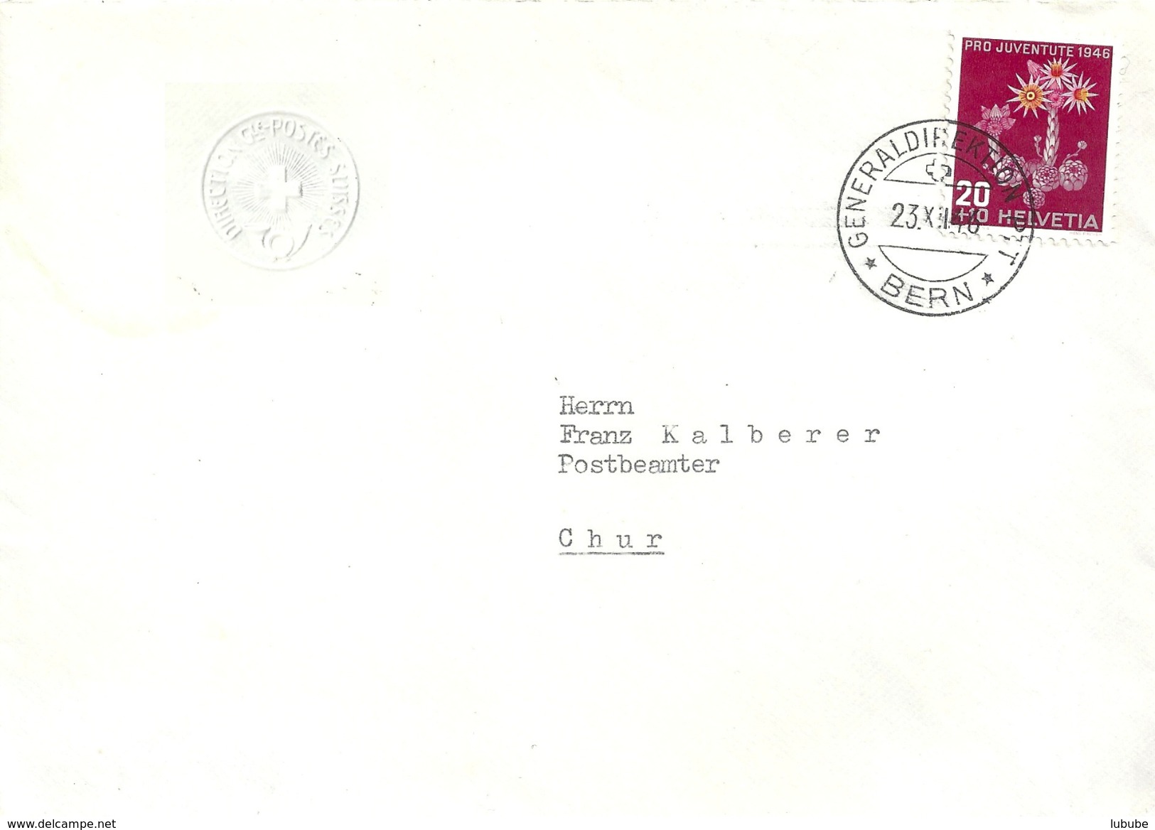 Brief  Generaldirektion PTT Bern - Chur                  1946 - Briefe U. Dokumente