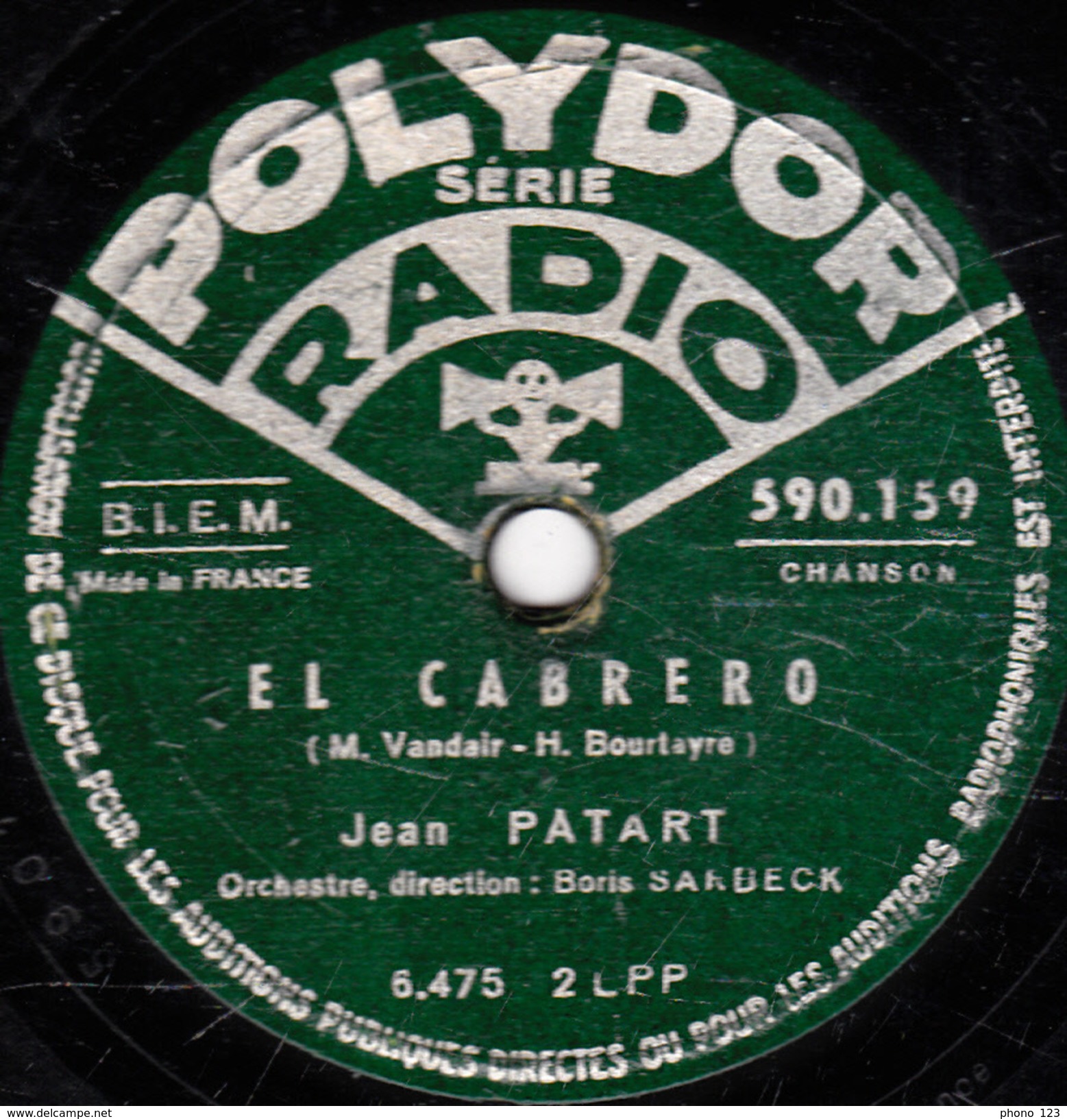 78 T. - 25 Cm - état  B - Jean PATART - EL CABRERO - MA BELLE AU BOIS DORMANT - 78 T - Disques Pour Gramophone