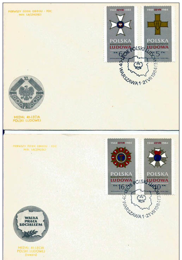 Poland, Order Crosses: Grunwald Cross Medal, Polonia Restituta, Work Banner, Builders Of A People's Poland. FDC 1984 - FDC