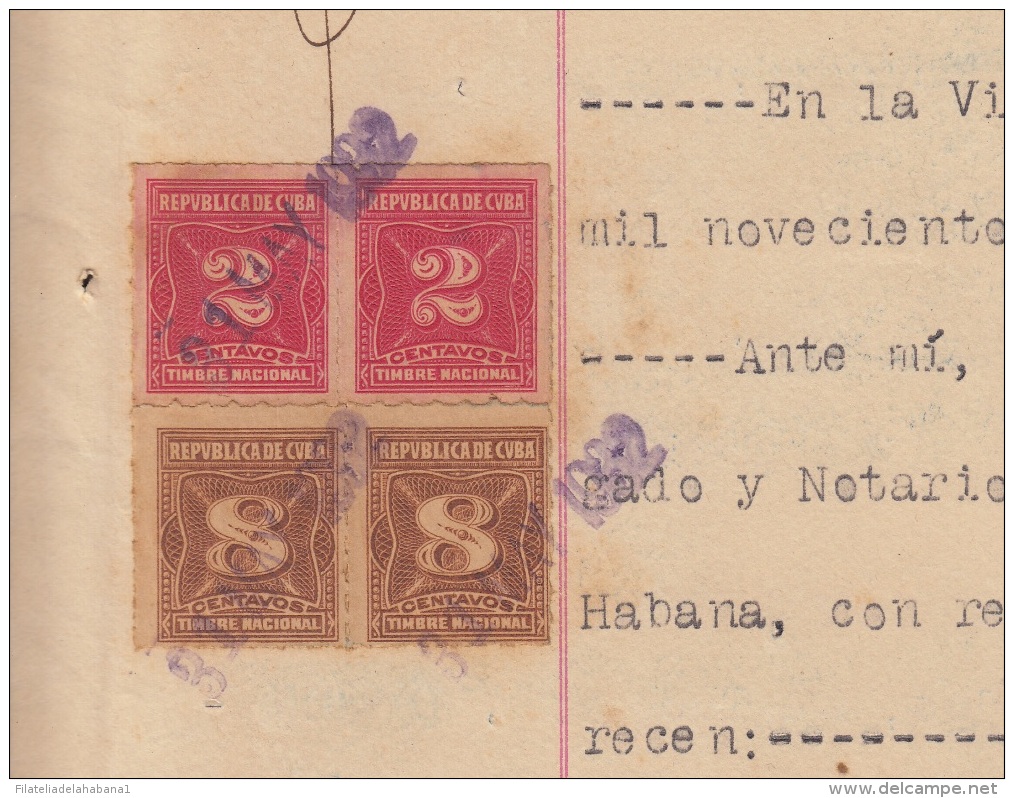 REP-207 CUBA REPUBLICA REVENUE (LG-1111) 2c (2) + 8c (2) TIMBRE NACIONAL 1932 + JUBILACION NOTARIAL 1928 COMPLETE DOC DA - Timbres-taxe