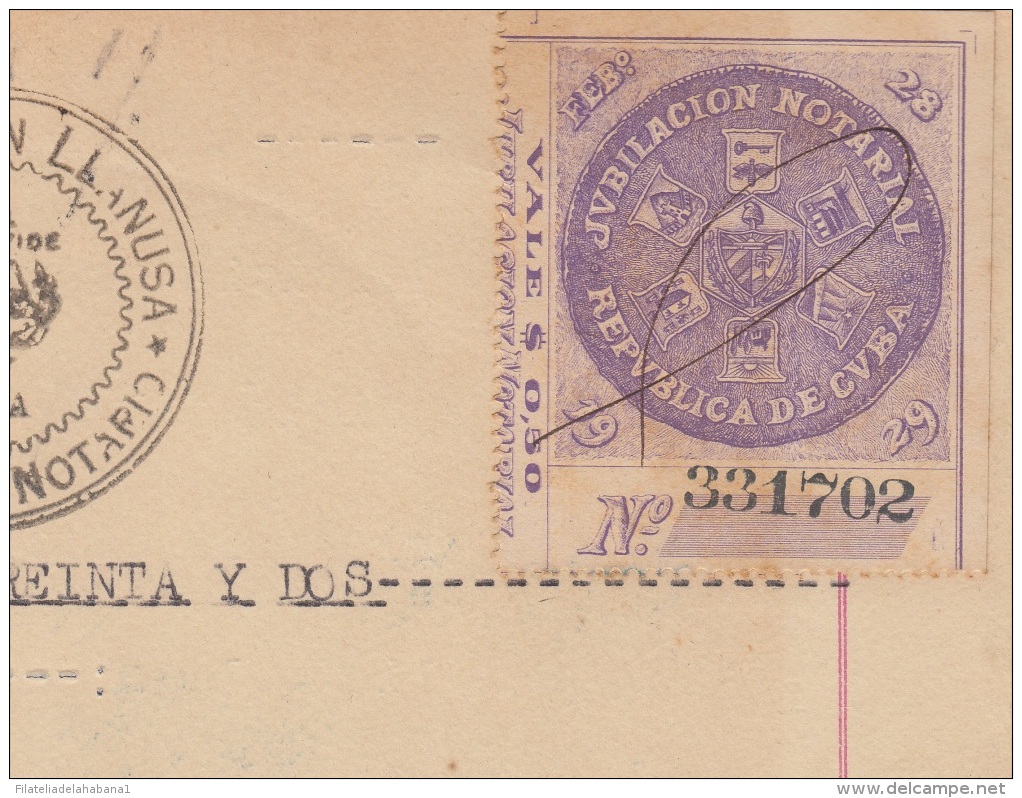 REP-207 CUBA REPUBLICA REVENUE (LG-1111) 2c (2) + 8c (2) TIMBRE NACIONAL 1932 + JUBILACION NOTARIAL 1928 COMPLETE DOC DA - Strafport