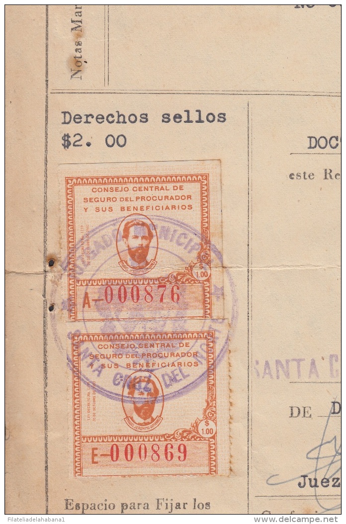 REP-208 CUBA REPUBLICA REVENUE (LG-1112) 1$ SEGURO DEL PROCURADOR COMPLETE DOC DATED 1966. - Postage Due