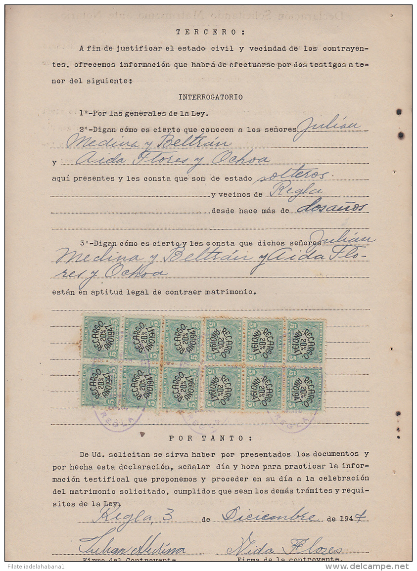 REP-211 CUBA REPUBLICA REVENUE (LG-1115) 5c (12) TIMBRE NACIONAL 1947 - Timbres-taxe