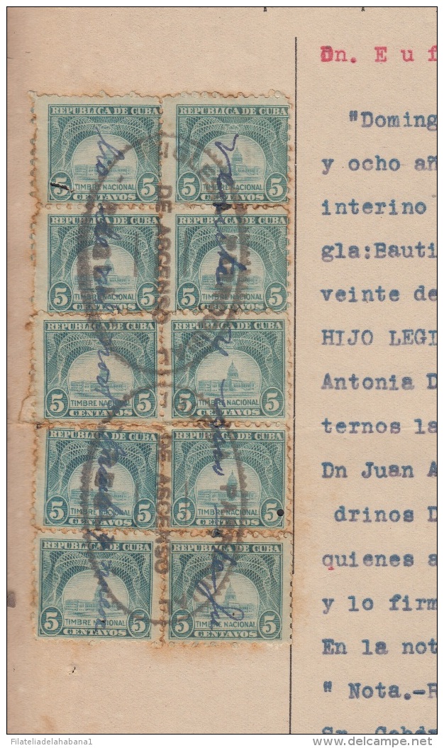 REP-215 CUBA REPUBLICA REVENUE (LG-1119) 10c (10) TIMBRE NACIONAL 1937 - Timbres-taxe