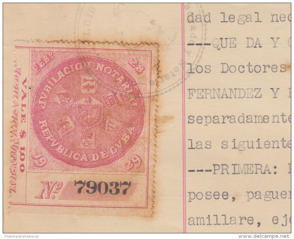 REP-221 CUBA REPUBLICA REVENUE (LG-1125) 1$  JUBILACION NOTARIAL COMPLETE DOC DATED 1934. - Portomarken