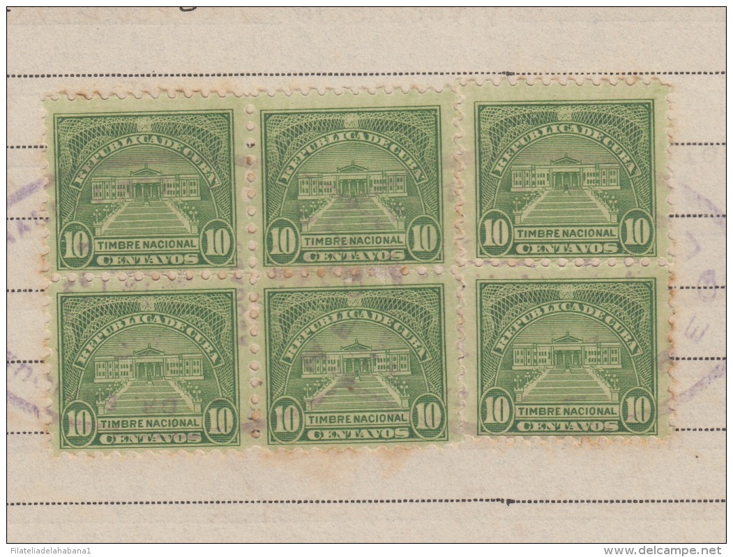 REP-224 CUBA REPUBLICA REVENUE (LG-1128) 10c (6) GREEN TIMBRE NACIONAL 1937 PERF COMPLETE DOC DATED 1941. - Strafport