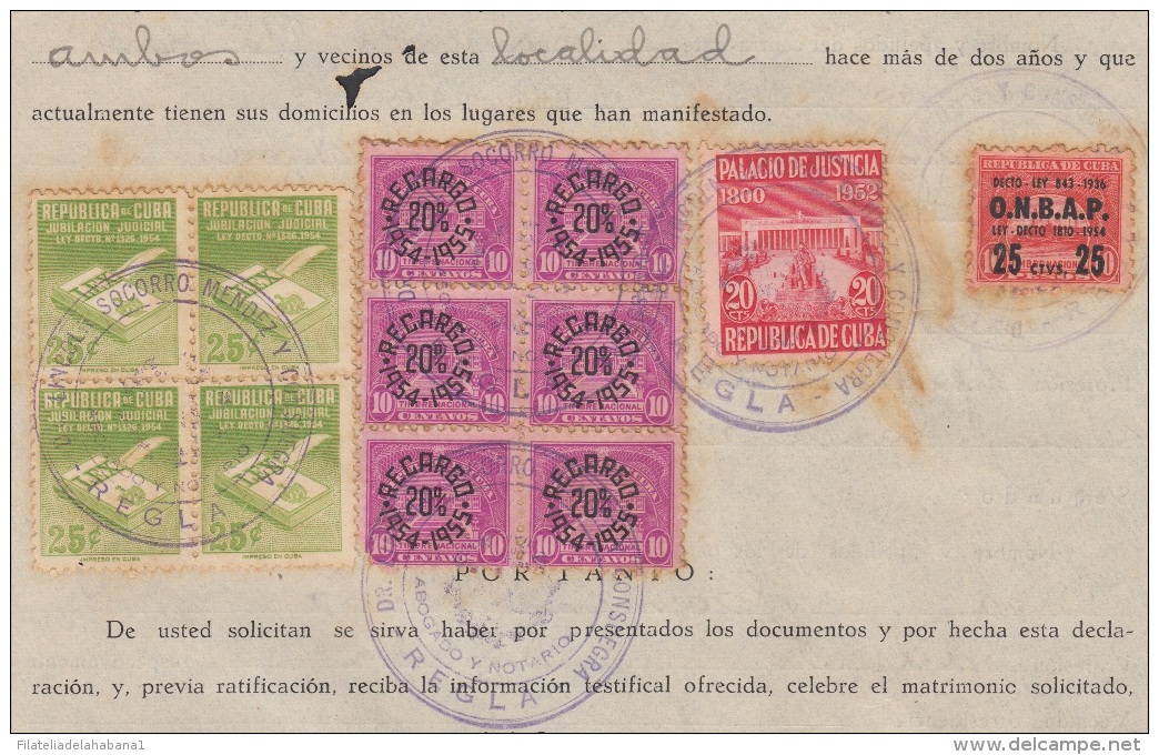 REP-227 CUBA REPUBLICA REVENUE (LG-1131) 10c (6) TIMBRE NACIONAL 1954 + PALACIO DE JUSTICIA 1952 + JUBILACION NOTARIAL C - Portomarken