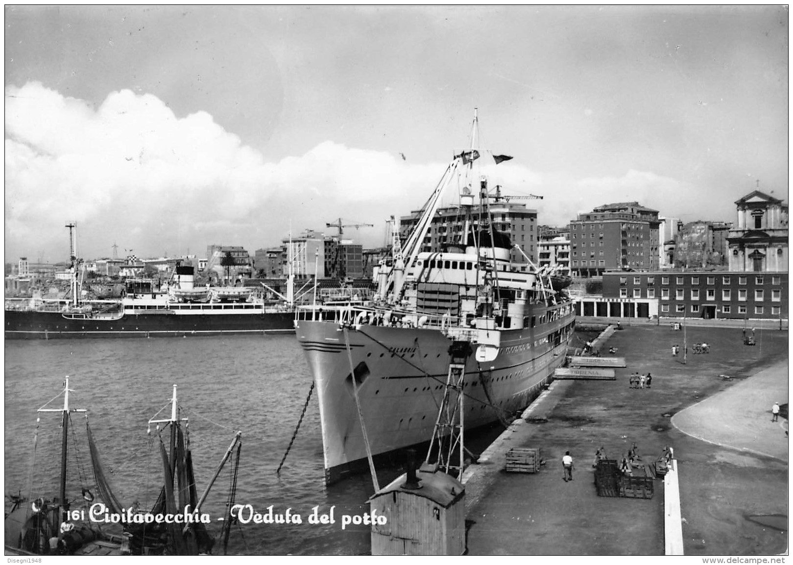 06510 "CIVITAVECCHIA - VEDUTA DEL PORTO - NAVE CALABRIA" ANIMATA. CART. ILL. ORIG. SPEDITA 1956 - Civitavecchia