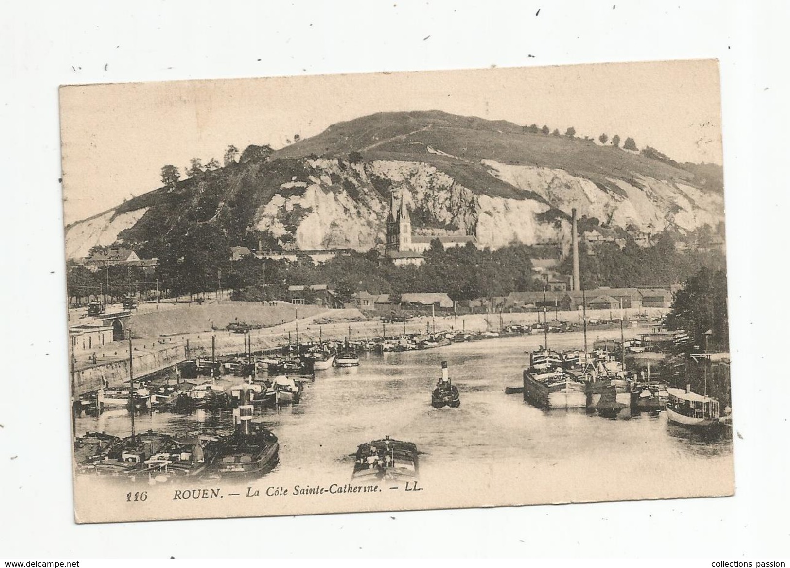 Cp, Bateaux , Péniches , 76 , ROUEN , La Côte SAINTE CATHERINE , Voyagée - Hausboote