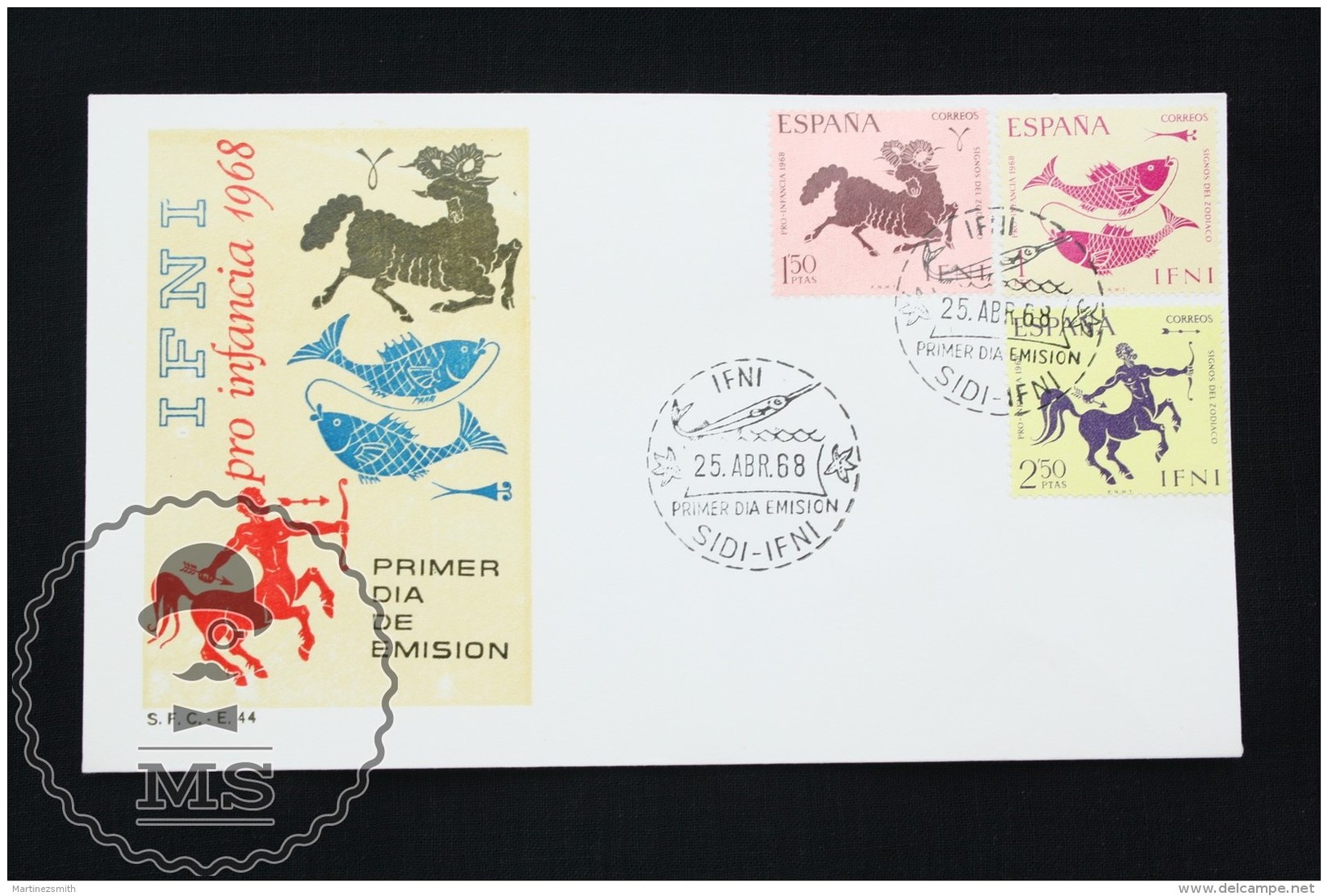 FDC Cover - Spanish Colonies: IFNI  -  Zodiac Topic (Pisces, Aries, Sagittarius) - Edifil 233/235 - Year 1968 - Ifni