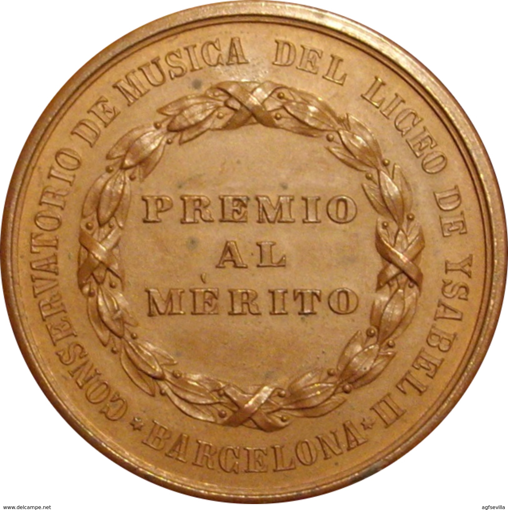 ESPAÑA. ISABEL II. MEDALLA PREMIO AL MÉRITO DEL CONSERVATORIO DE MÚSICA DEL LICEO DE BARCELONA. ESPAGNE. SPAIN MEDAL - Royal/Of Nobility