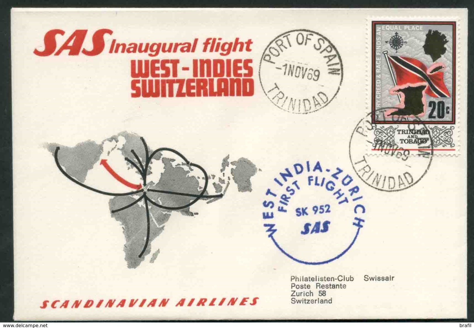 1969 Trinidad And Tobago, Primo Volo First Fly Erstflug S.A.S. Trinidad - Zuright , Timbro Di Arrivo - Trinidad & Tobago (1962-...)