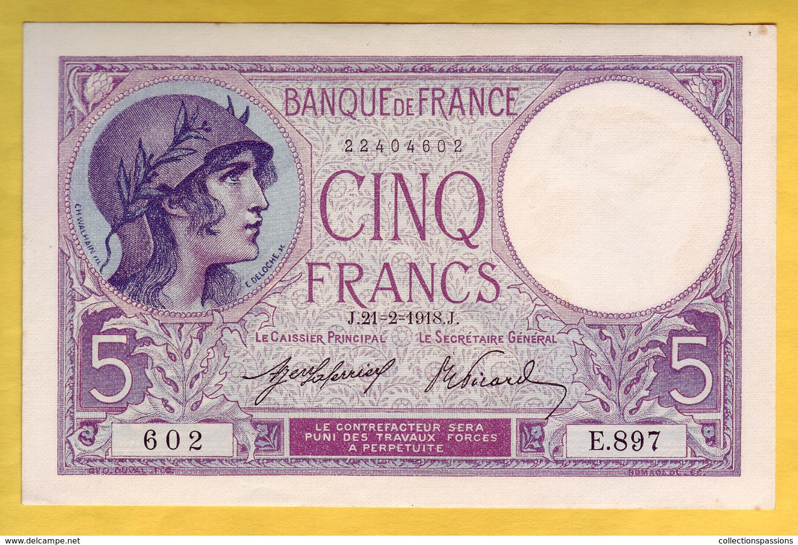 BILLET FRANCAIS - 5 Francs Violet 21-2-1918 SPL - 5 F 1917-1940 ''Violet''