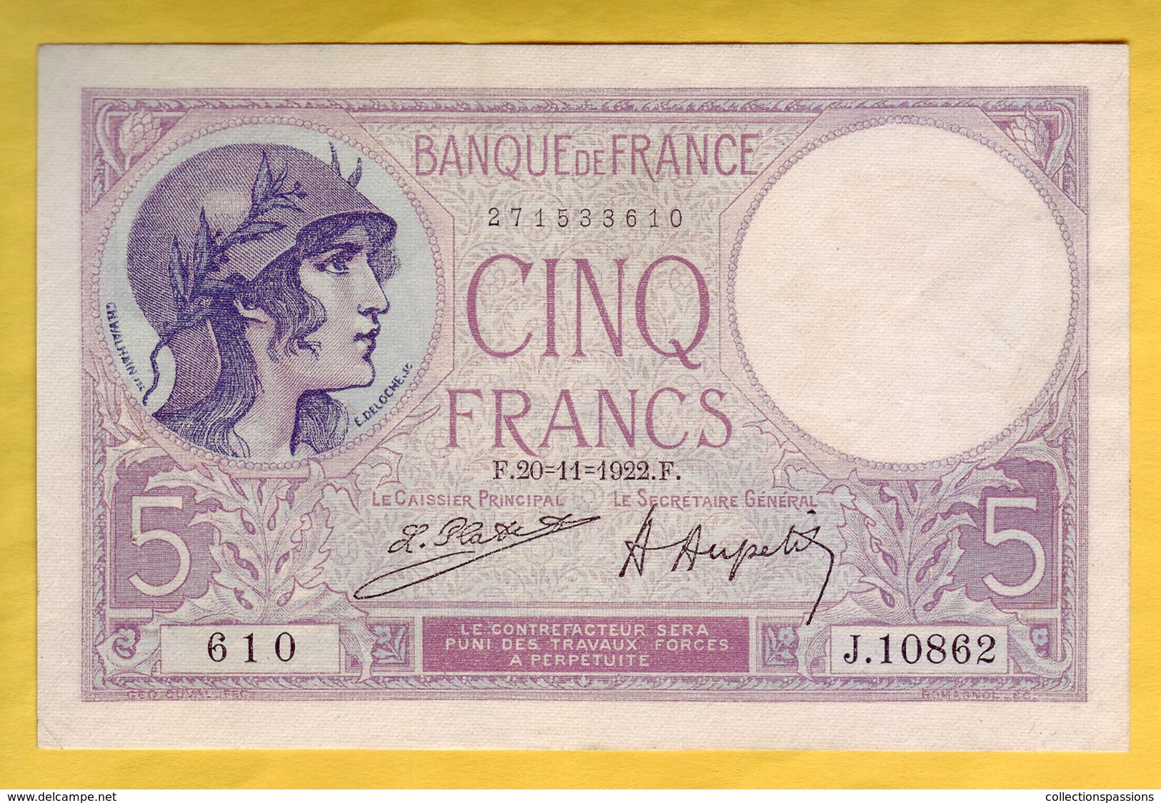 BILLET FRANCAIS - 5 Francs Violet 20-11-1922 SUP - 5 F 1917-1940 ''Violet''
