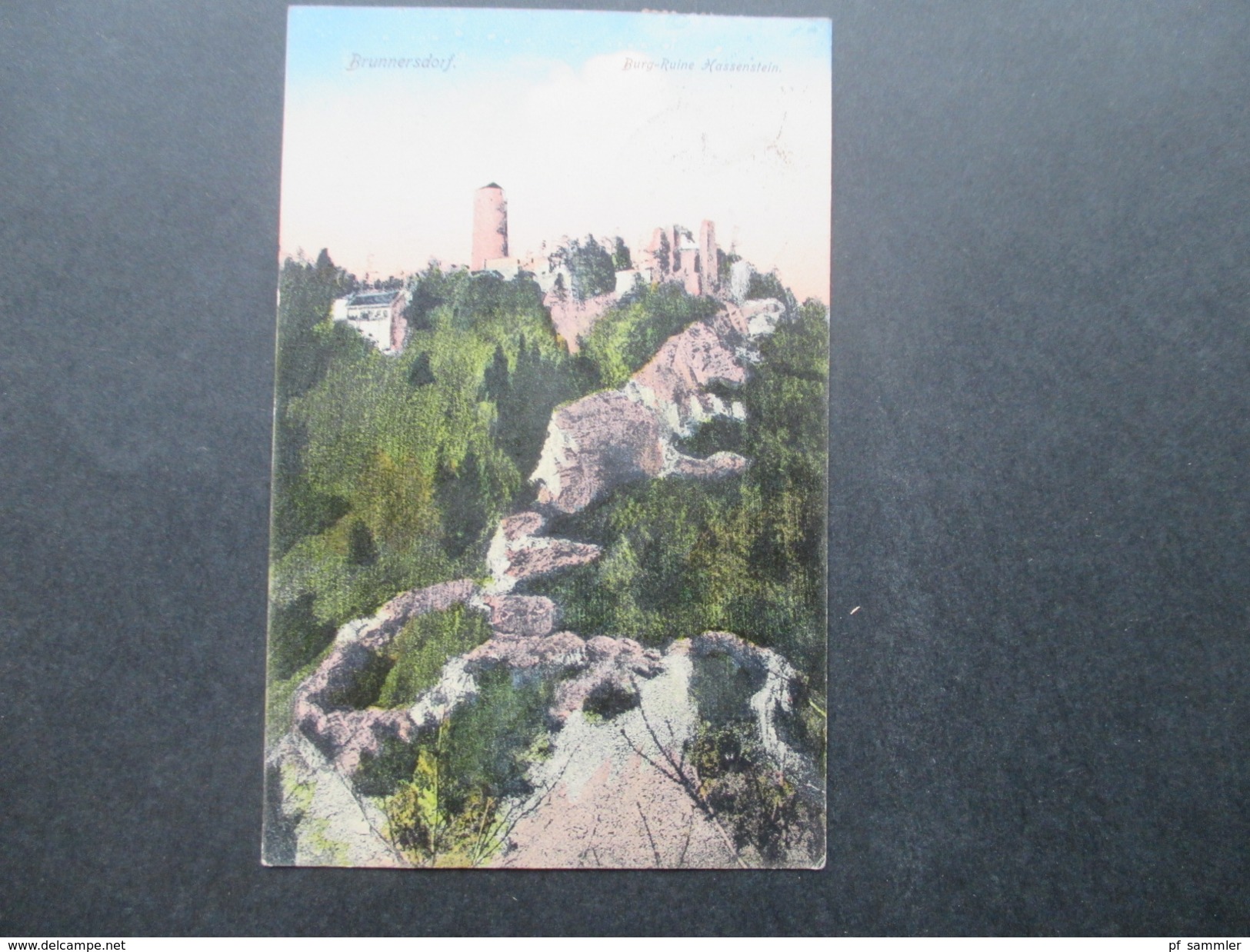 AK Österreich / Tschechien / Sudetenland 1917 Brunnersdorf. Burg Ruine Hassenstein. Stempel: Prödlitz B. Aussig. - Sudeten